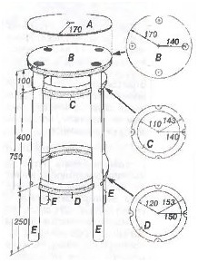 Чертеж сборки барного стула из фанеры
