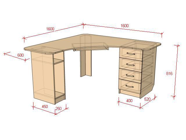 чертеж (схема) компьютерного стола